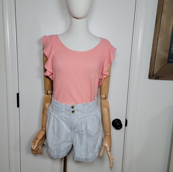 Madewell Texture & Thread J Crew Pink Ruffle Sleeve 100% Cotton Top Size Small - Picture 1 of 9